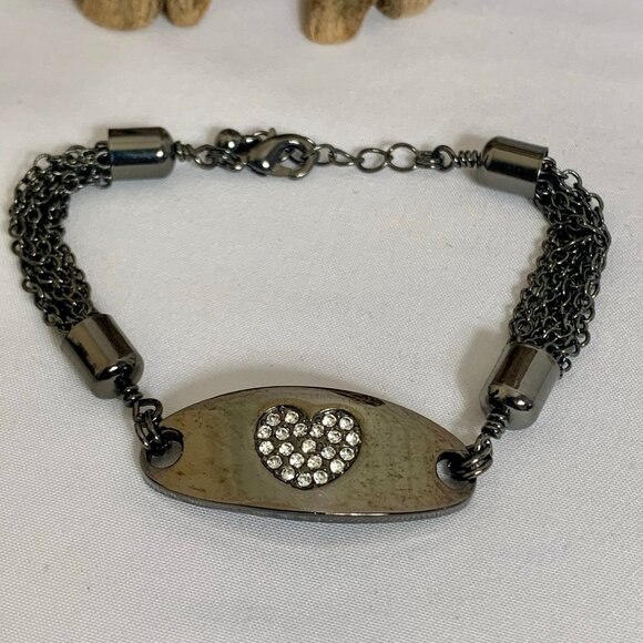 LIA SOPHIA Gun Metal Grey Rhinestone Heart Bracelet - Picture 6 of 7